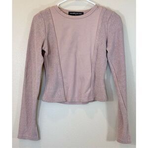 Maniere De Voir Two Tone Dusty Pink Textured Long Sleeve Sweater Crop Top Womens